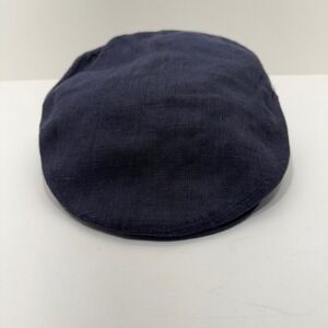 Tempo Navy Blue Linen Flat Cap Driver Hat Size Large Mens Classic Ivy Scally Cap